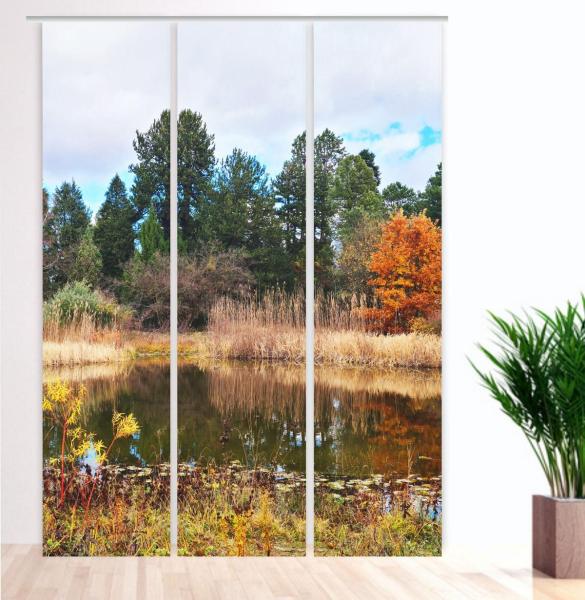 Flächenvorhang Herbstteich 3er Set, Schiebegardine, Schiebegardinen, blickdicht, Flächenvorhang blickdicht, Schiebevorhang,